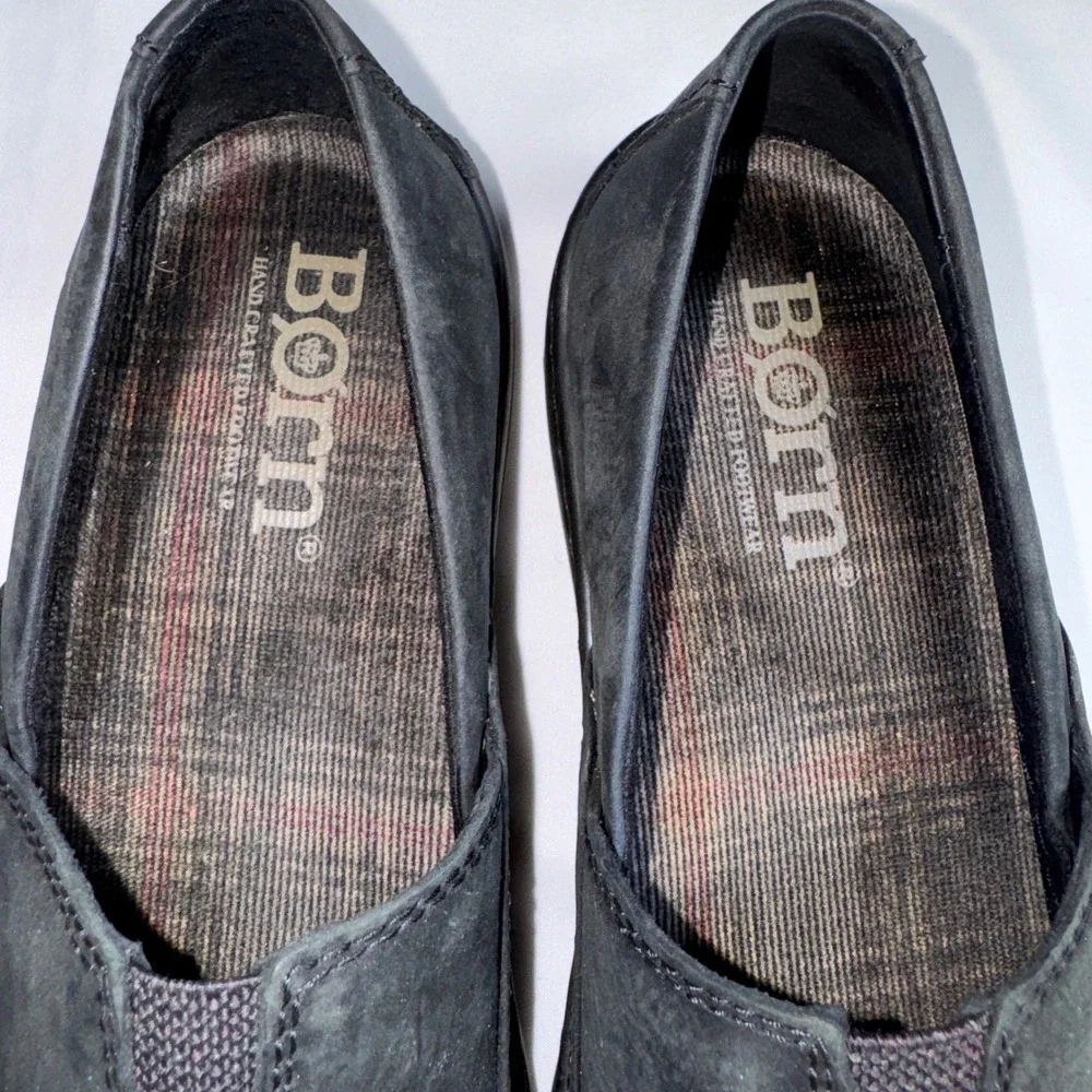 Born Lex Black Leather Slip On Loafers F49503 Comfort Flats Shoes Womens 7M